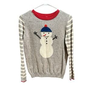 Mini Boden Snowman Sweater Striped Sleeves Unisex Cotton Wool Blend Size 11-12Y